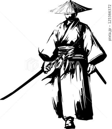 水墨画 騎馬武士 額装済み 水墨画 騎馬武士 額装済み