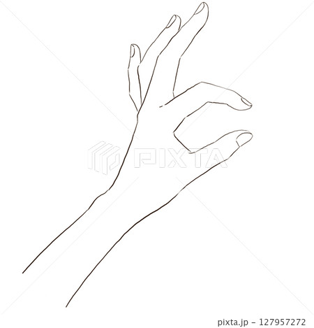 親指人間の絵 人差し指,中指,親指を立てた手(線画)イラスト - No: 22882784