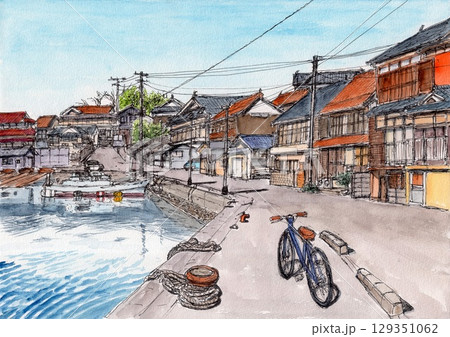 漁村 水彩画のイラスト素材 - PIXTA