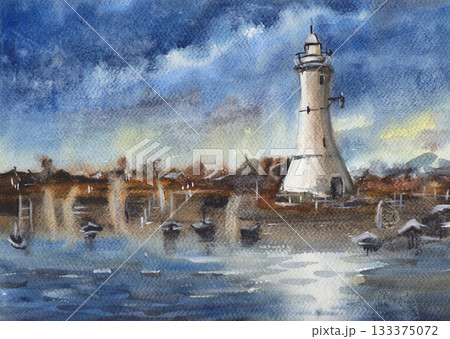 水彩画 海 風景画 絵画の写真素材 - PIXTA