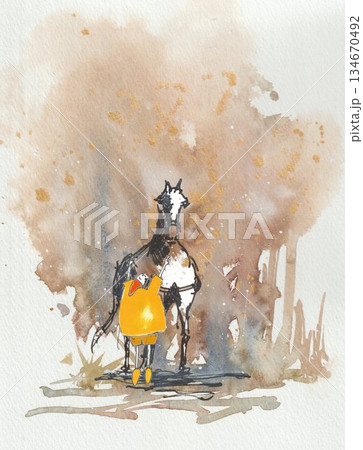 動物 馬 水彩画 水彩のイラスト素材 - PIXTA