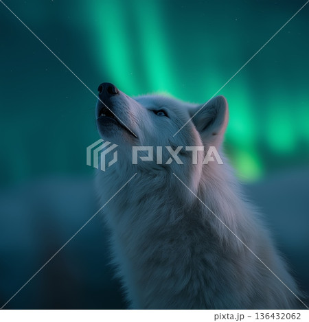 おおかみ オオカミ 狼 オーロラの写真素材 - PIXTA