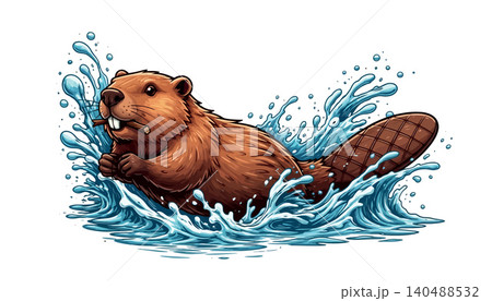 ビーバ ビーバー 動物 水中のイラスト素材 - PIXTA