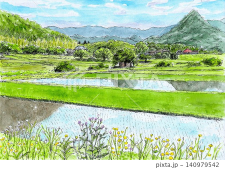風景 水彩画 田んぼ 田舎のイラスト素材 - PIXTA